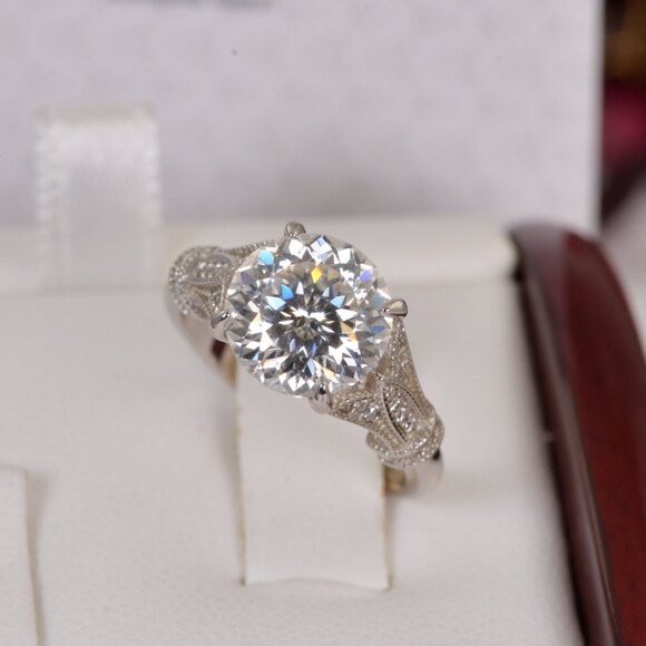 3ct Certified Moissanite Engagement Ring Russian Cut Vintage Style - Picture 2 of 6